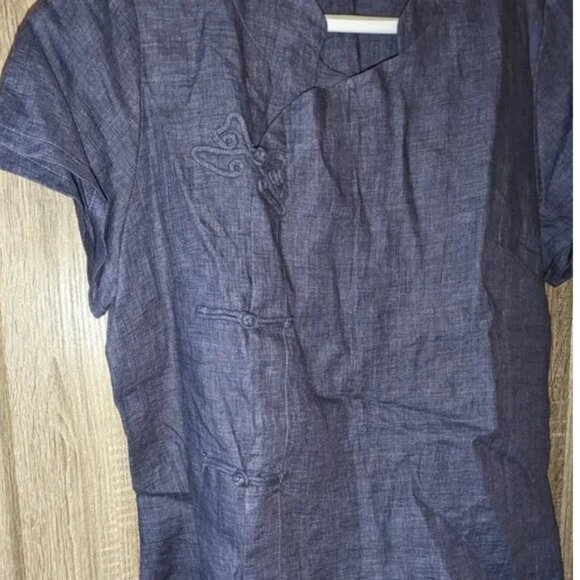*3 FOR $9* Flax Linen Short Sleeve Asian Style Wrap Frog Button Chinese Shirt - Picture 3 of 3